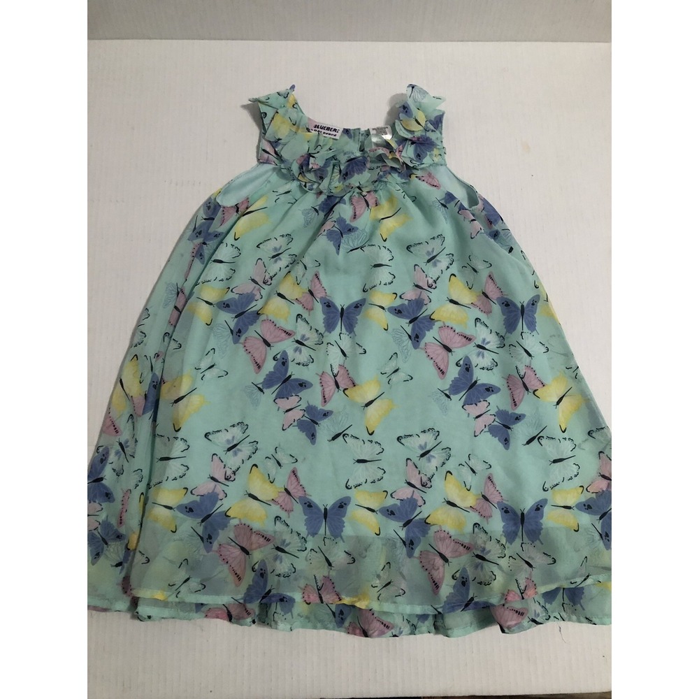 Blueberi Boulevard Butterfly Print Green Flowy Girls Sundress ‎ Sz5 Lightweight